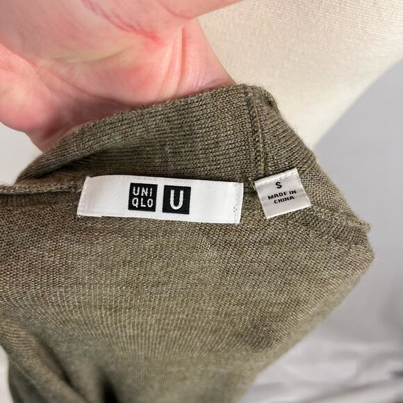 UNIQLO | Khaki Green "U Merino-Blend" Relaxed Fit Long Cardigan | Women's Small - Picture 7 of 9